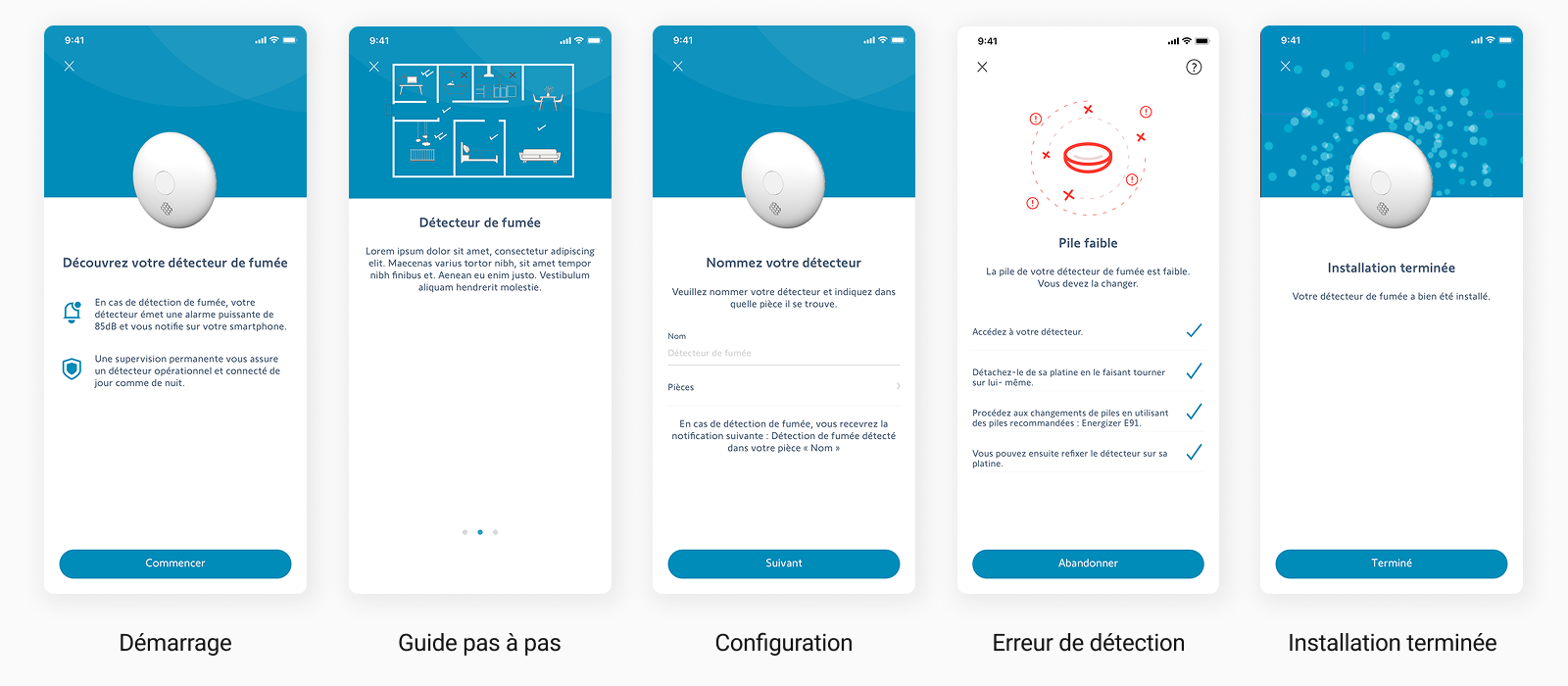Quelques étapes du tunnel d'installation du détecteur de fumée.